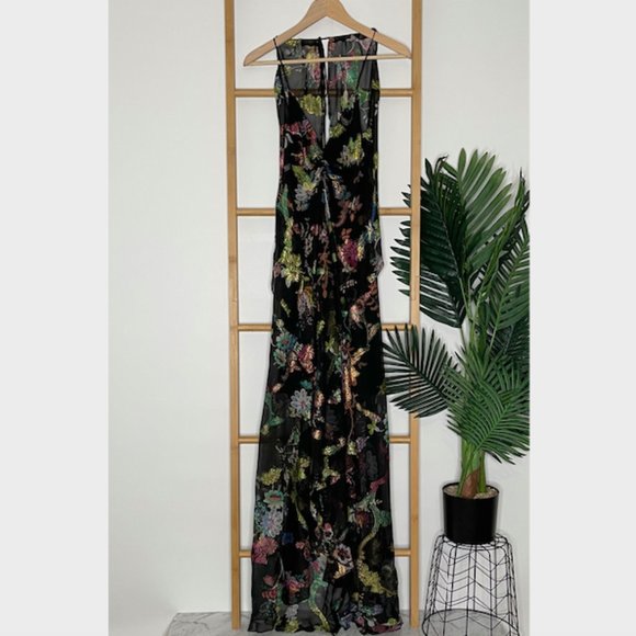 SOLD Etro Black Metallic Floral Print Fil Coupé Silk Chiffon Dress Size 44 S-M - Picture 2 of 13